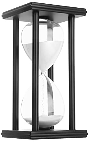 Hourglass Sand Timer,Black Wooden 30/45/60 Minute Sandglass Timer for Home,Desktop,Classroom Kitchen Restaurant Office Living Room Decor (30 Min, White Sand)