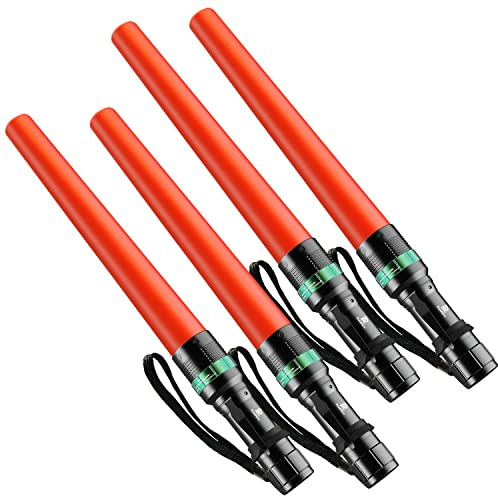 RoadHero 4 Pack Traffic Baton, 16 Inch LED Flashlight Traffic Control Wand with 5 Flashing Modes, Small Orange Safety Wand, Night Signal Light for Airport, Parking Directing