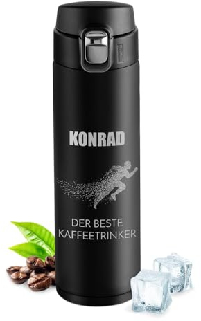 Maverton Trinkflasche mit Gravur 400 ml - Thermobecher auslaufsicher 100% dicht - Easy-Clean-Deckel - Thermoskanne aus Edelstahl - für Männer zum Geburtstag - schwarz - Läufer