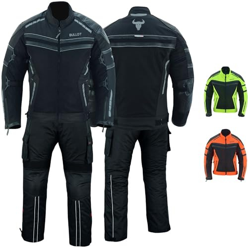 BULLDT 2-teiler Motorradkombi Herren sommer mit abnehmbar CE-Protektoren & Thermofutter - leicht Jacke ATV Quad Scooter mit Tech-Mesh-Netz 360° Sicherheit-Reflektoren & Zipper-Taschen Schwarz - 50
