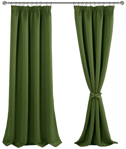 JIUZHEN Gardiner, julgardiner med veckband, mörkläggningsgardiner, gardin, ogenomskinlig, gardin, vardagsrum, sovrum, termisk gardin, olivgrön, H 228 x B 117 cm, set om 2