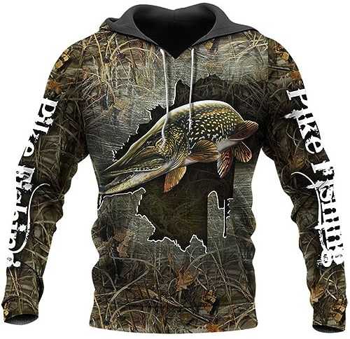 Sudadera con Capucha de Pesca de Lucio para Hombres Sudadera con Capucha de Pescador de Manga Larga