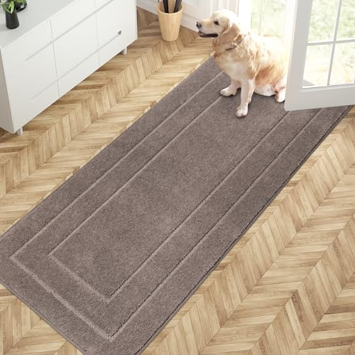 PURRUGS Dirt Trapping Door Mat 32 x 70, Non-Slip/Skid Machine Washable Entryway Rug, Dog Doormat, Super Absorbent Welcome Mat for Muddy Wet Shoes and Paws, Grayish Brown