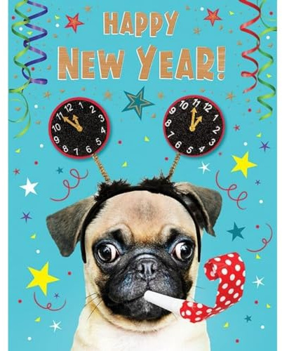 Piccadilly Greetings Happy New Year Card, Dog - 8 x 6 inches