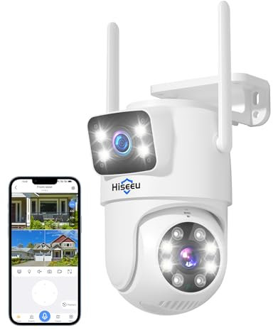 Hiseeu 【Double Objectif & 8X Zoom Numérique】 3MP Caméra Surveillance WiFi Exterieure, 2,4/5GHz WiFi Caméra IP Détection Humanoïde Suivi Auto 355° 90° Vision Nocturne Couleur Travailler avec Kit