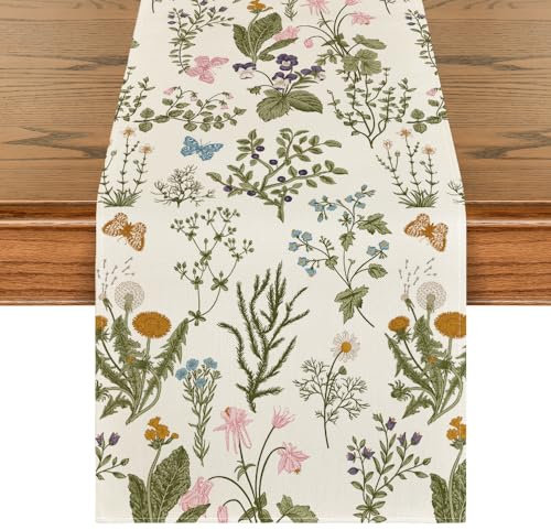 Artoid Mode Wildblumen Blätter Frühling Tischläufer, Saisonnal Küche Esstisch Dekoration Drinnen Urlaub Party Dekor 40x140 cm