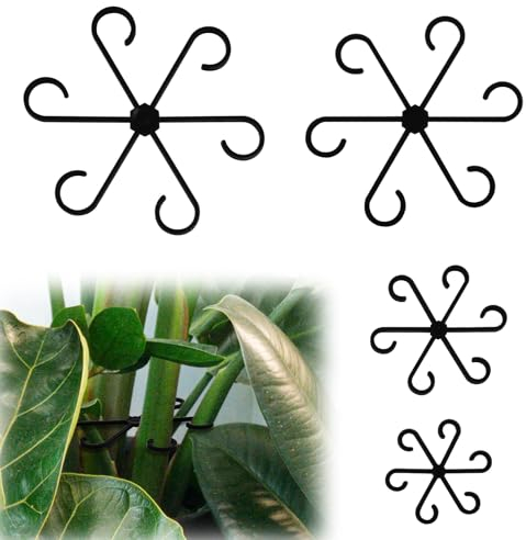 PEUTIER 4pcs Support Tige Plantes Interieur, Supports de Tige de Plante Grimpante en Plastique Crochet de Tige de Plante Réutilisable Anneau Tige Support Plantes pour Plante (Noir)