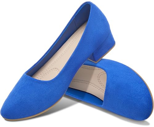 AISFAES Women Pumps Low Chunky Rounded Toe Heels Healed Dress Pumps Elegant Wedges Working Shoes, Royal Blue, 4 UK