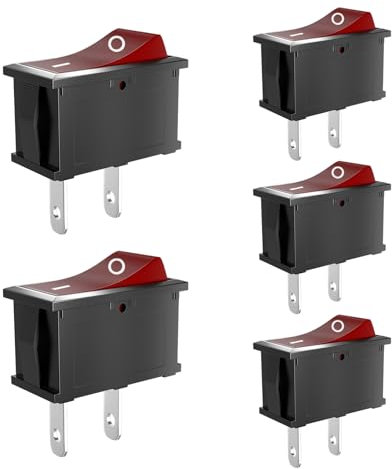 SCOOYUCK 5 Pièces Interrupteur à Bascule, Mini SPST 10mm x 15mm 2 Broches ON/OFF, 12V 24V 125V 250V Interrupteur a Bascule, Pour Voiture Bateau Appareils Ménagers