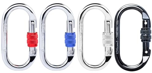 Aomiun 4 Pack O-ring Carabiner Clip - 25KN/5600lbs Climbing Grade Steel Carabiner Clip, Outdoor Gear for Rock Climbing, Camping, Hiking Backpack Accessories EN362