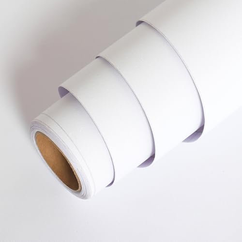 LACHEERY 40cm x 700cm Papier Peint Adhesif Mural Blanc Mat Vinyle Adhesif Mural Tapisserie Murales Papier Peint Chambre Imperméable Covering Meuble Cuisine Blanc Deco Stickers Porte pour Salon Table