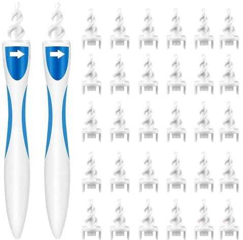 LQIOACU 2 Pièces Nettoyage oreille, Nettoyeur oreilles adulte avec 32 Têtes de Rechange en Silicone 360°