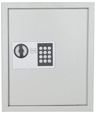 CROWNSHOP Key Safe - Electronic 48 Keys Hooks Wall Mounted Key Safe Box Locker Key Cabinet High-Security Digital Money Keys Lock Box for Home Office