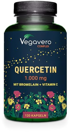 Quercetine Complex 1000 mg | Avec Bromeline + Vitamine C | Allergie + Immunité | Sans Additifs & Vegan | Haute Biodisponibilité | 120 Gélules | Vegavero®