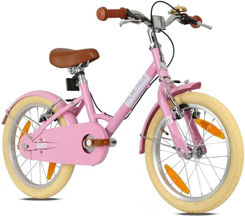 PROMETHEUS BICYCLES Retro Kinderfahrrad 18 Zoll Mädchen ab 6 Jahre - Mädchenfahrrad 18 Zoll Fahrrad Kinder PETITAGE in Rosa