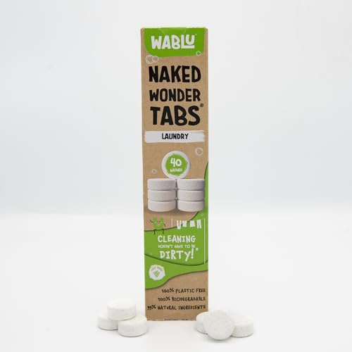 WABLU Laundry Naked Wonder Tabs® | Plastic Free, PVA-Free, Ultra-Concentrated Laundry Detergent tablets | 99% Natural Ingredients, Vegan & Biodegradable | 40 Tabs