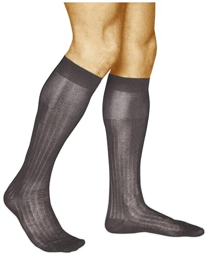 vitsocks Chaussette haute élégante 100% COTON MERCERISÉ Homme (2 PAIRES) fine légère montante mi-bas longs costume côtelée