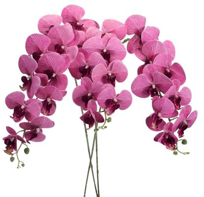 Soulnioi 3 flores artificiales de orquídea, 9 cabezas por tallo, orquídeas falsas Phalaenopsis, tallos de 39 pulgadas de largo para arco de boda, centros de mesa y exhibición de habitación, rosa