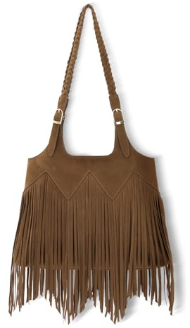OPLERT Schultertaschen für Damen mit Fransen Western-Hobo-Handtaschen Vegane Kunstleder-Tasche mit gewebten Quasten