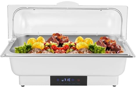 Servidor de buffet, calentador de alimentos con control de temperatura, tapas transparentes con ranuras, perfecto for fiestas, entretenimiento y días festivos, tapa abatible de una sola rejilla