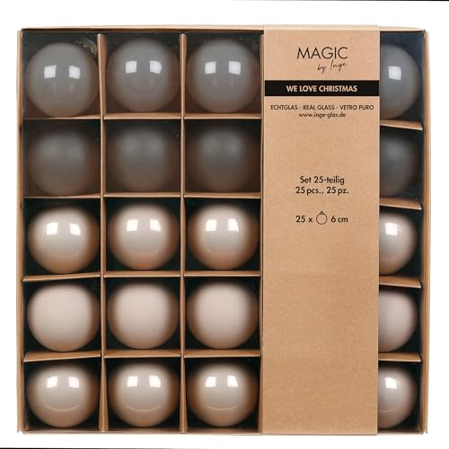 Weihnachtskugeln Glas 6cm 25er Set - transparent, matt & glänzend - Christbaumkugeln Weihnachtsbaumkugeln für Weihnachten - Christbaumschmuck & Weihnachtsbaumschmuck Taupe - Fine Alabaster Flow