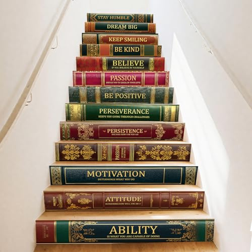Pligreat 15 strisce di adesivi per libri vintage per scale, adesivi da staccare e incollare, 18 x 100 cm, vinile autoadesivo, adesivi creativi per libri, scale, murales, adesivi per la decorazione