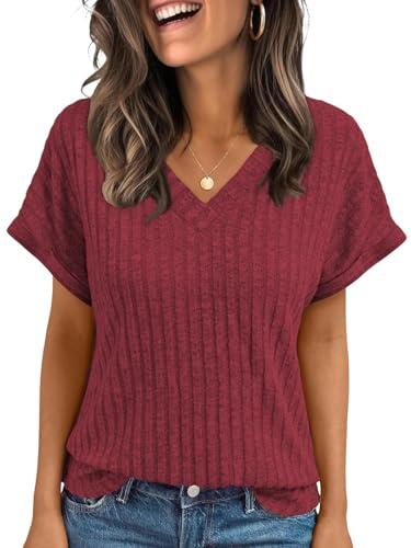 Cuptacc T-shirt för damer, lätta toppar, v-ringade, kortärmade toppar för damer, basic, tunika, eleganta skjortor, sommar