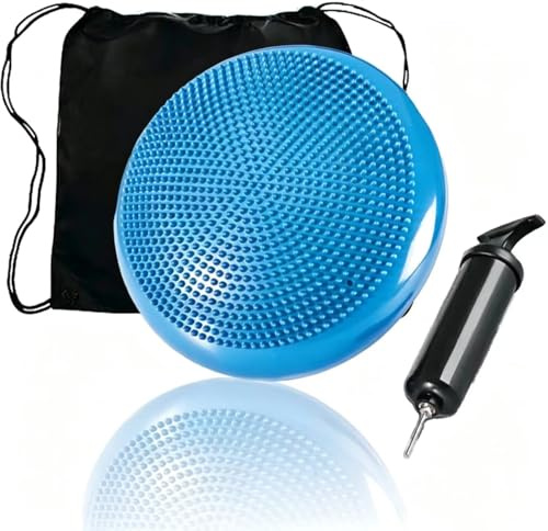 Coussin d'équilibre pour enfants et adultes - Avec pompe à air - Diamètre : 33 cm - Pour entraînement d'équilibre, yoga, massage, physique, coordination, fitness - Violet (bleu)