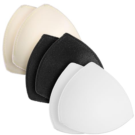 Dimeho Inserti per reggiseno, 3 paia di inserti triangolari per reggiseno, rimovibili, cuciti, traspiranti, imbottiti, imbottiti, per reggiseni sportivi, bikini, costumi da bagno (nero, bianco, pelle)