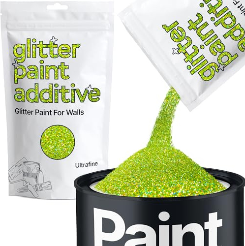 Hemway Lime Green Holographic Glitter Paint Additive Ultrafine 100g | for Paints & Varnish | Paint Walls Sparkly Add to Emulsion, Acrylic or Lacquer Indoor