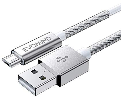 EVOMIND Micro USB Kabel 1M Schnellladekabel und Datenkabel für Samsung Galaxy S7/6/ A10/ J, Xiaomi Redmi 9c/6a/ Note 6 Pro, PS4/Xbox One Controller, und Andere MicroUSB-Geräte - 1M Weiß