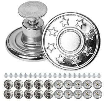 Hosen Ersatz Knöpfe zum Vernieten, 20 Pack, Ø 20 mm Messing Jeansknöpfe, Silber-farben, Jeans Button mit Nieten, Jeans Knopf zum Einschlagen, Metall Hosenknopf, Hose weiter machen, Hosenknöpfe robust