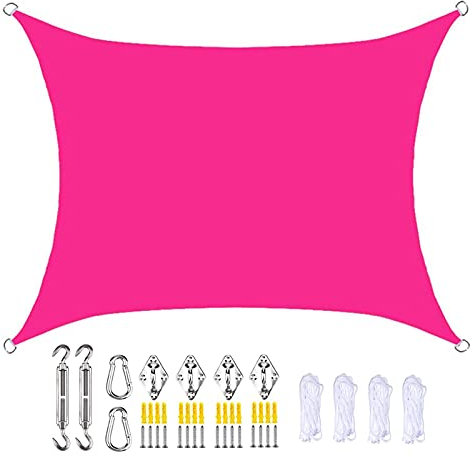 LWPCP Rechteck Sonnensegel, Garten Terrasse Sonnenschutzsegel UV-Schutz Wasserdicht 5X7 Sonnensegel Sonnenschutz, Mit Befestigungssatz Und 4 Seilen, Rosa