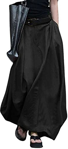 ThreeH Donne Plus Size Maxi Gonna Colore Solido Linea Vita Alta Gonne Flowy Lunghe con Tasche per Donna Primavera Autunno Inverno