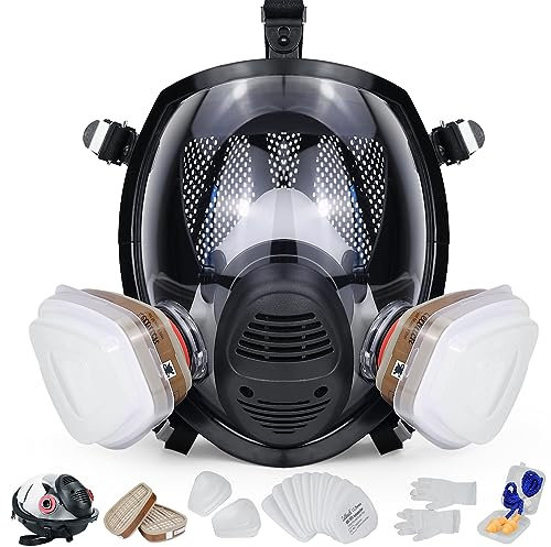 Zelbuck Vollmaske Atemschutzmaske mit Filter Staubmaske Vollgesichtsmaske Respirator Set Gasmaske Gegen Gase, Dämpfe und Partikel Lackiermaske für Farbspritz, Handwerker, Heimwerker und Pestizid