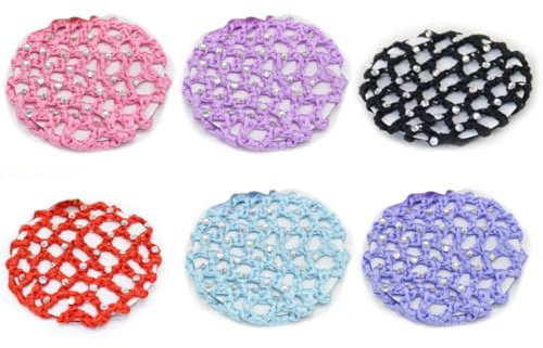 JRYXDS 6 Pezzi Bambina Retine Per Capelli Chignon Con Bordo Elastico Per Cameriere Infermiere Ballerine Hostess Di Compagnia Aerea (Rosa, Lilla, Blu, Nero, Rosso, Viola)