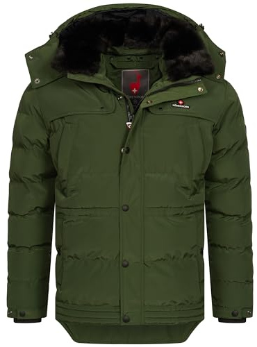 Höhenhorn Adamelo Veste d'hiver pour homme en duvet avec col en fausse fourrure amovible, vert, S