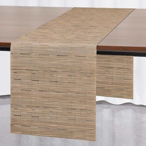 Myir JUN Chemin de Table, Moderne Chemin de Table Lavable Isolation Thermique PVC pour Bricolage Tables de Fête Décoration de Salle à Manger d'entretien pour Table à Manger 30 x 140 cm (Taupe)