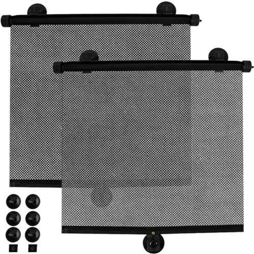 Sonnenschutzrollos mit Saugnäpfen für Auto Universell 2-er Set Heckscheibe für Baby Kinder Haustiere Erwachsene Schwarz 23497