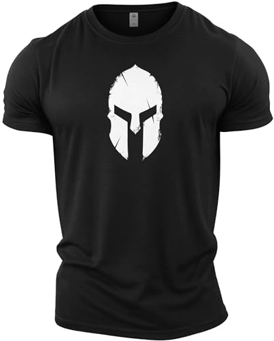 GYMTIER Spartan Helmet Men's Gym T-Shirt Bodybuilding Training Workout Lifting Top Clothing, Black, 5XL