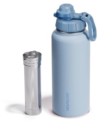 Vesmoon Vessence 32 Oz Stainless Steel Tea Infuser Bottle for Loose Leaf Tea, Water, Herbs, Fruits - Triple Layered Insulated, Leak Proof Bottle with Lid and Clip Handle - 24 Hours Hot/Cold