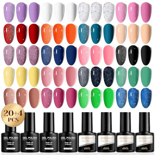 NAILWIND Esmaltes Semipermanentes Para Uñas, 24 Piezas Colores Morado Blanco Rosa Rojo Verde Esmaltes Semipermanente UV LED Pintauñas Semipermanentes Nail Art Manicure Mini