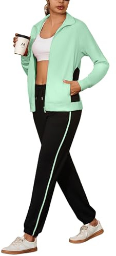 Uniexcosm Survêtements De Sport Pour Femmes Manches Raglan Avec Bordure Contrastée Ensemble De Sport 2 Pièces Pour Jogging