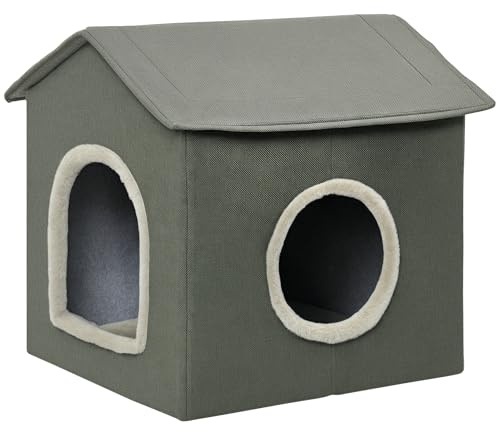 PawHut Casa para Gatos con 2 Puertas y Cojín Lavable, Cama Cueva 39x43,5x40,5 cm Gris