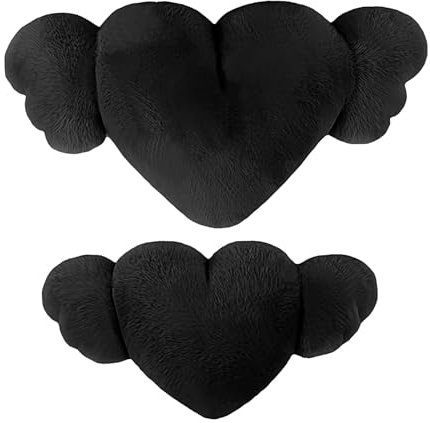 Lot de 2 coussins en peluche en forme de cœur pour voiture, avec ailes, confortable et mignon pour la conduite, la maison
