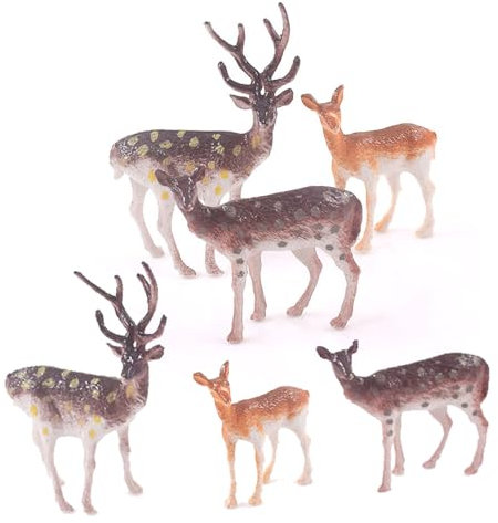 Animals Figures Sika Deer Figurines 6pcs Realistic Woodland Animals Figures for Christmas Educational Birthday Cake Toppers Kids Miniature Forest Creatures Playset Party Decoration
