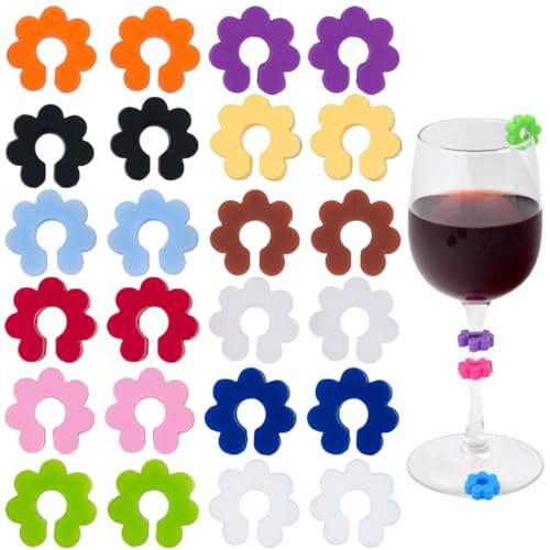 MIRKUZI Segnabicchieri 24 Etichette con ciondoli per bicchiere di vino, pennarelli per bevande in vetro da vino in silicone per tazze di bicchieri da vino da festa