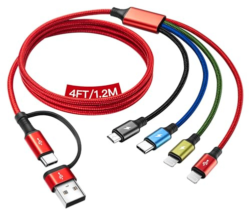Minlu Multi USB-kabel, multiladdningskabel 4-i-2, universell laddkabel med dataöverföring [3,5 A 1,2 m] laddningskabel snabbladdningskabel USB A/C till typ C/Lightning/Micro USB för iPhone, Android
