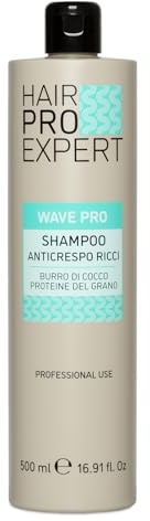 Hair Pro Expert, Shampoo Anticrespo per Capelli Ricci, con Proteine del Grano e Burro di Cocco, 500 ml