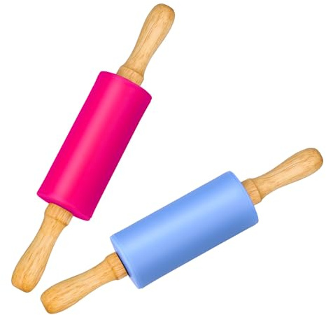 Honglida Mini Silicone Rolling Pin for Kids, Non-stick Surface Wood Handle, 9 Inch 2 Pack